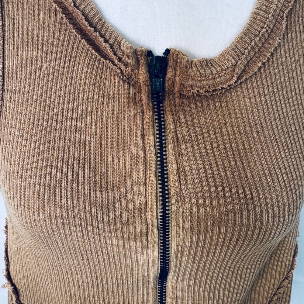 We The Free Tank Top Ribbed Half Zip Racerback Large Brown Womens Boho Bohemiian - Picture 6 of 9
